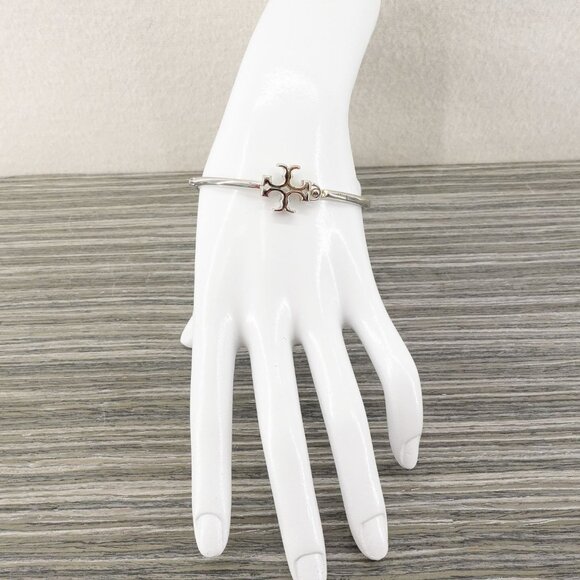 Tory Burch Eleanor Hinged Cuff Bracelet Silver OS - Picture 9 of 12
